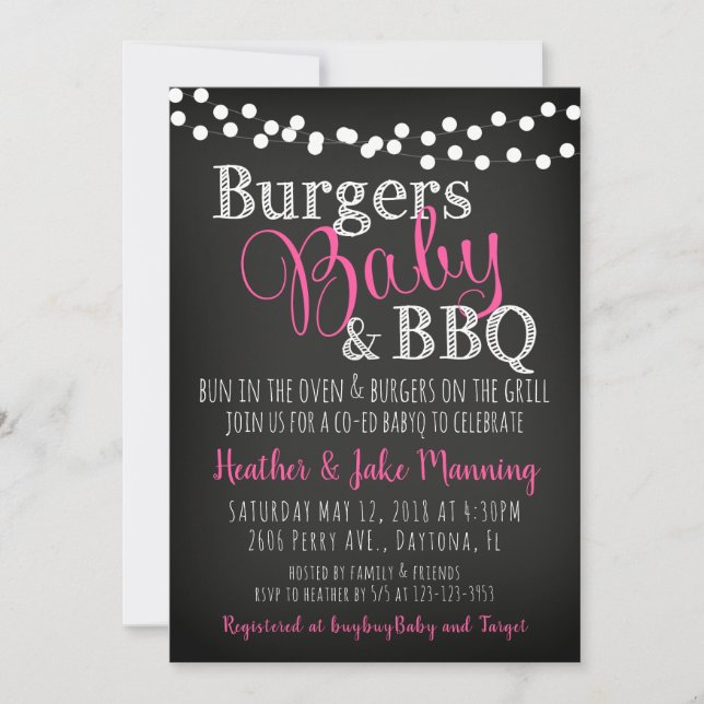 Invitación a Baby Shower de BBQ Burgers Baby Coed  (Anverso)