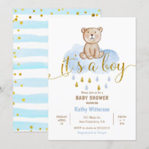 Invitación a Baby Shower de Bear Blue Cloud