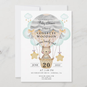 Invitación a Baby Shower de Bear Hot Air Balloon