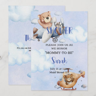 Invitación a Baby Shower de Bear In Plane