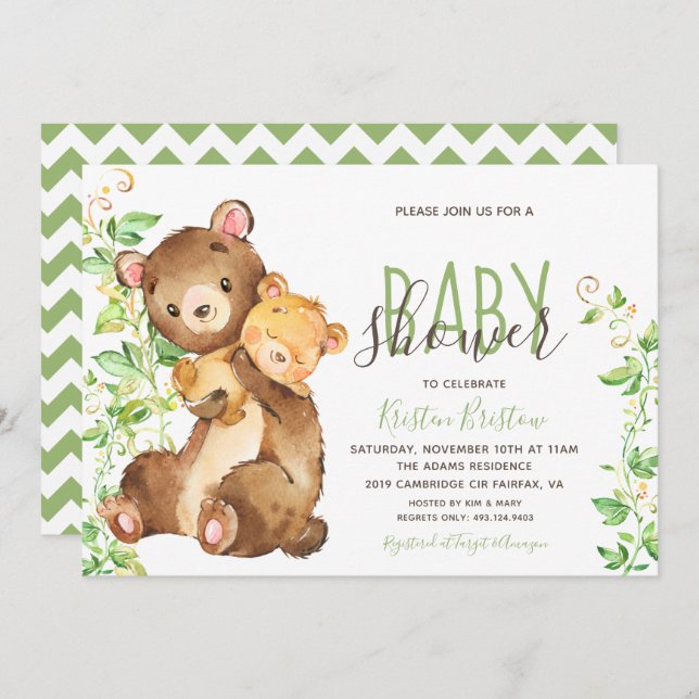 Invitación a Baby Shower de Bear Zoo Animal Jungle (Anverso / Reverso)