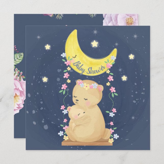 Invitación a Baby Shower de Bears (Anverso / Reverso)