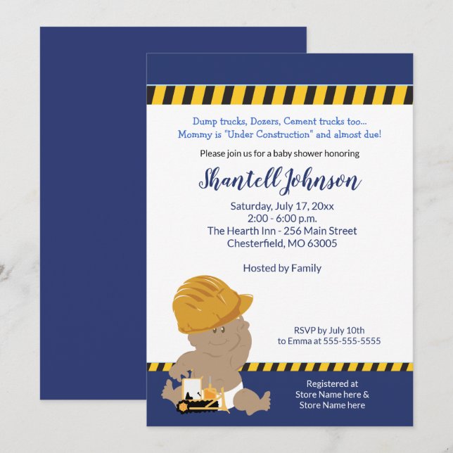 Invitación a baby shower de bebé de construcción c (Anverso / Reverso)