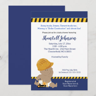 Invitación a baby shower de bebé de construcción c