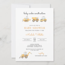 Invitación a Baby Shower de bebé en construcción