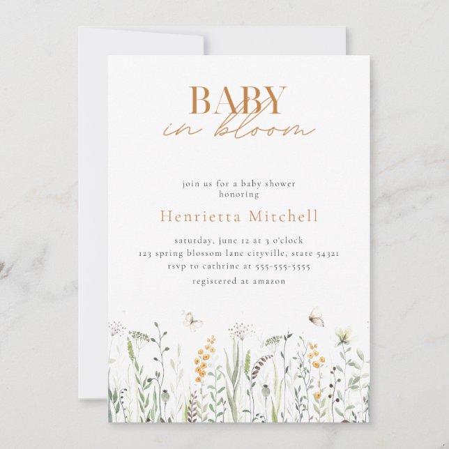 Invitación a Baby Shower de bebé floral en sangre (Anverso)