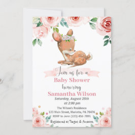 Invitación a Baby Shower de bebe floral venado