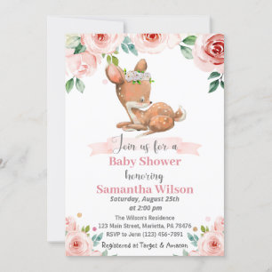 Invitación a Baby Shower de bebe floral venado