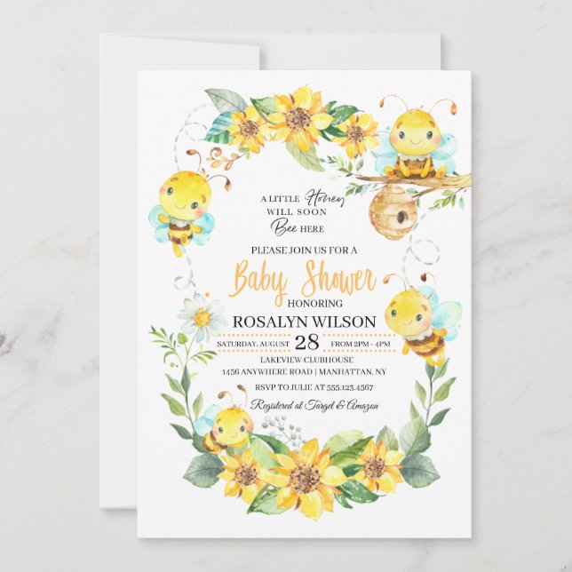 Invitación a Baby Shower de Bee (Anverso)