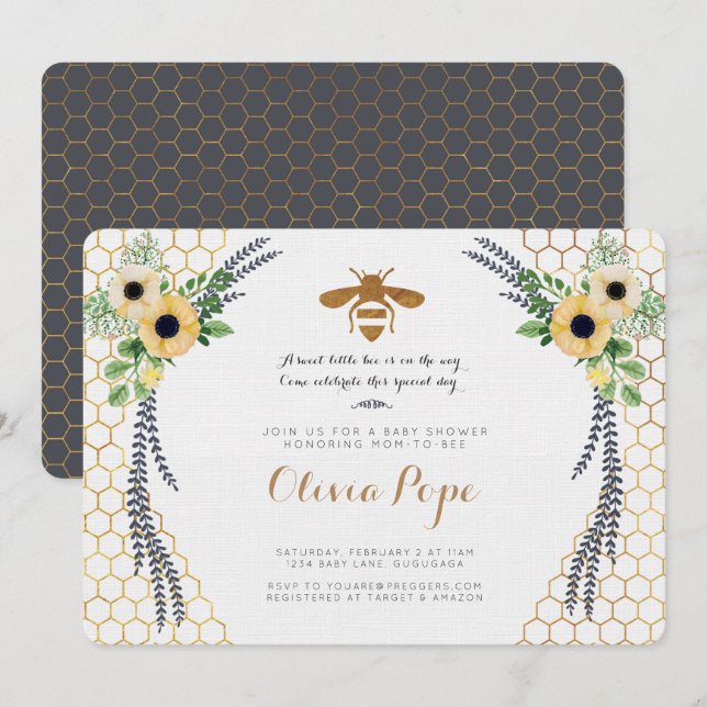 Invitación a Baby Shower de Bee (Anverso / Reverso)
