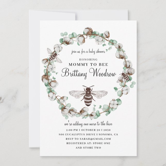 Invitación a Baby Shower de Bee (Anverso)