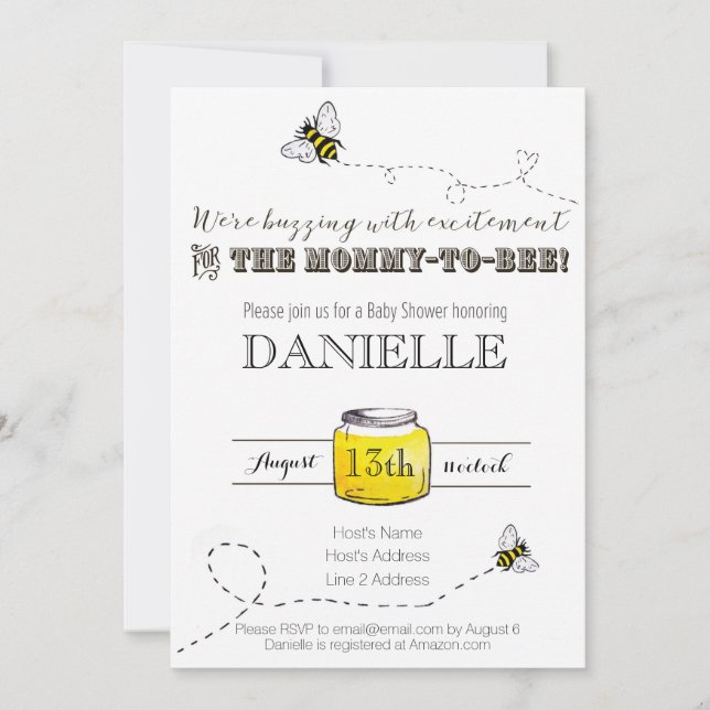 Invitación a Baby Shower de Bee (Anverso)