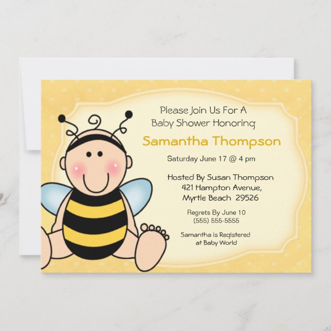 Invitación a Baby Shower de Bee (Anverso)