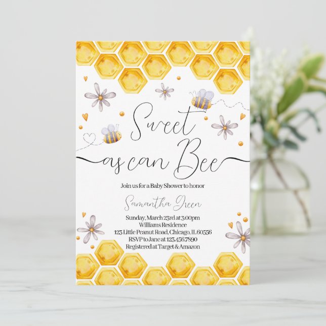 Invitación a Baby Shower de Bee (Anverso de pie)