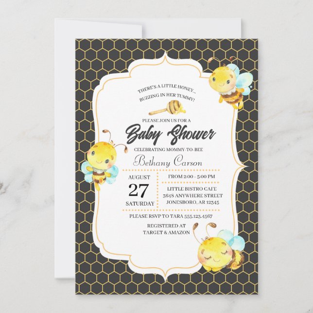 Invitación a Baby Shower de Bee (Anverso)