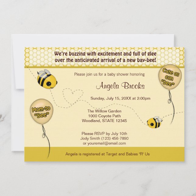 Invitación a Baby Shower de BEE - Cuta como puede  (Anverso)
