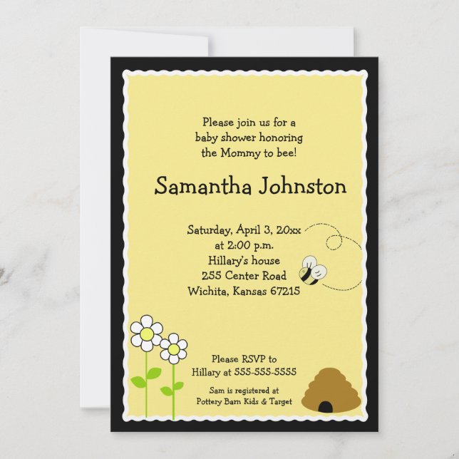Invitación a Baby Shower de Bee Happy Bumblebee (Anverso)