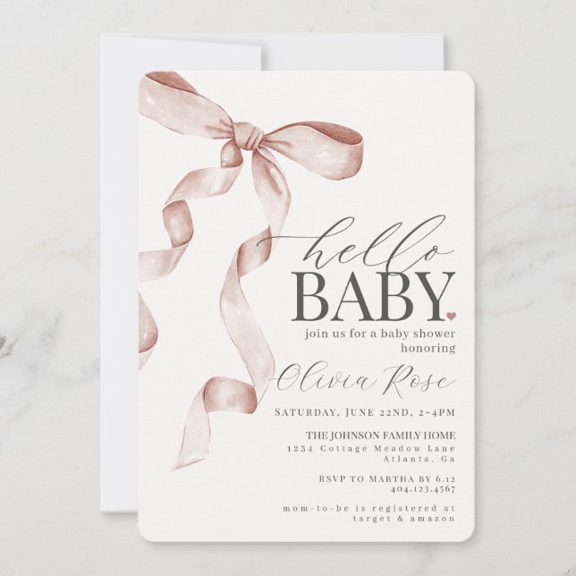 Invitación a Baby Shower de Beige Coquette Bow Chi (Anverso)