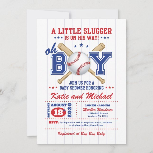 Invitación a Baby Shower de Béisbol Boy (Anverso)