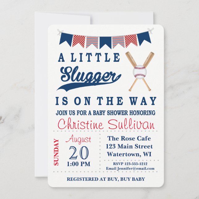 Invitación a Baby Shower de béisbol personalizable (Anverso)