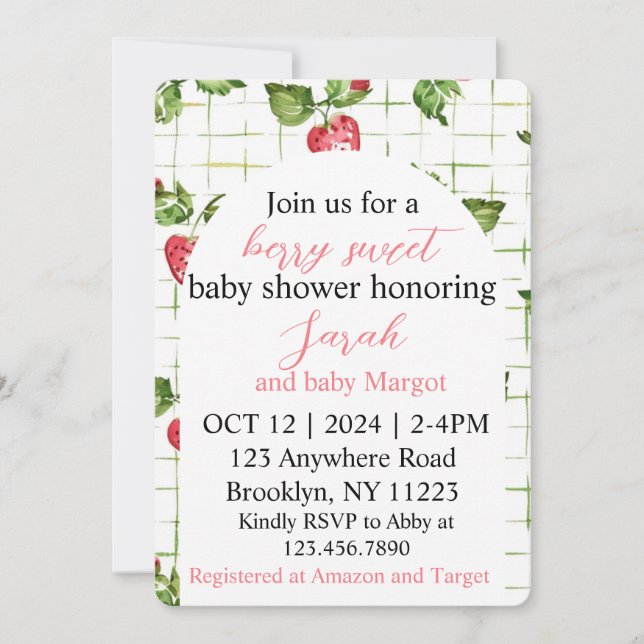 Invitación a Baby Shower de Berry Sweet (Anverso)