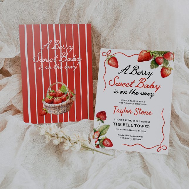 Invitación a Baby Shower de Berry Sweet | Fresa (Subido por el creador)