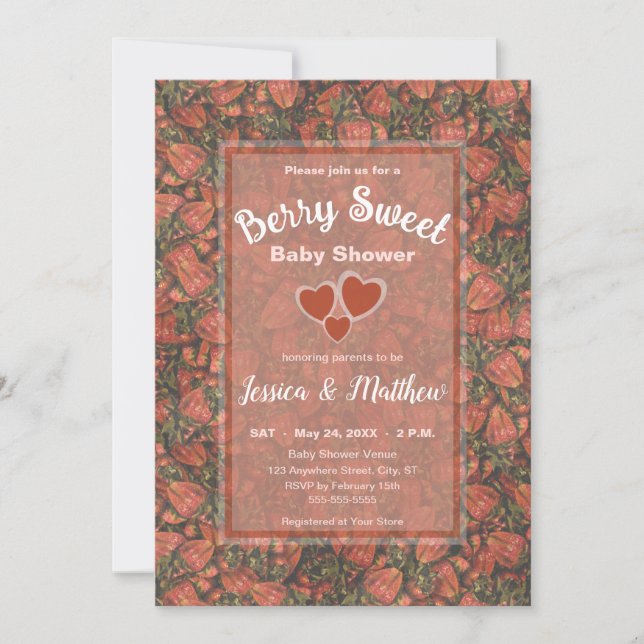 Invitación a Baby Shower de Berry Sweet - Fresas (Anverso)