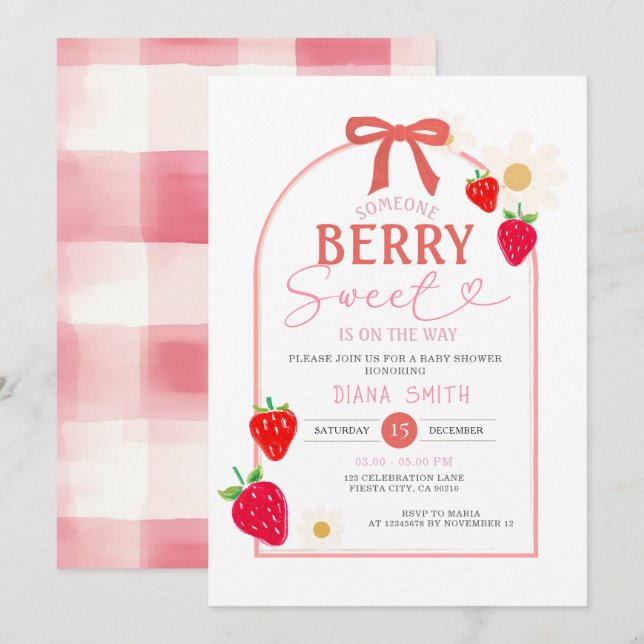 Invitación a Baby Shower de Berry Sweet Pink (Anverso / Reverso)
