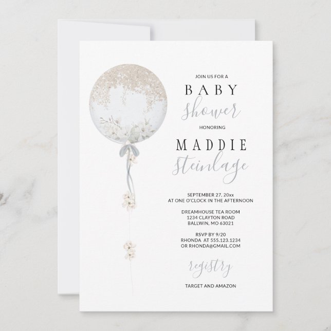 Invitación a Baby Shower de Bespoke Floral Balloon (Anverso)