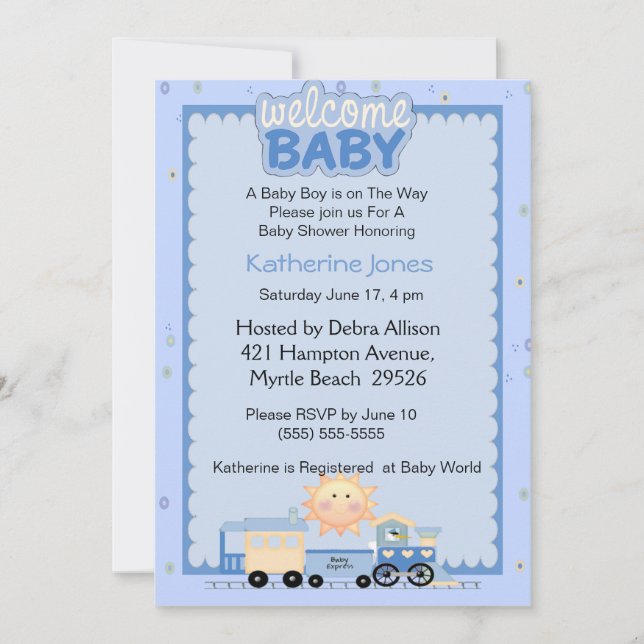 Invitación a Baby Shower de bienvenida a los trene (Anverso)