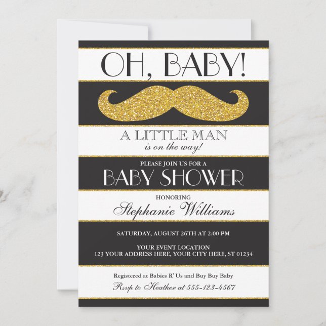 Invitación a Baby Shower de bigote - Pequeño hombr (Anverso)