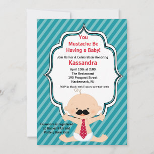 Invitación a Baby Shower de bigote verde azulado a