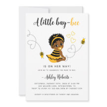 Invitación a Baby Shower de Black Baby Girl Bee Be