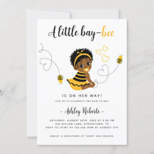 Invitación a Baby Shower de Black Baby Girl Bee Be