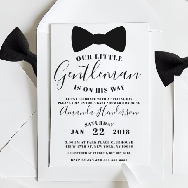 Invitación a Baby Shower de Black Bow Tie Gentlema (Subido por el creador)