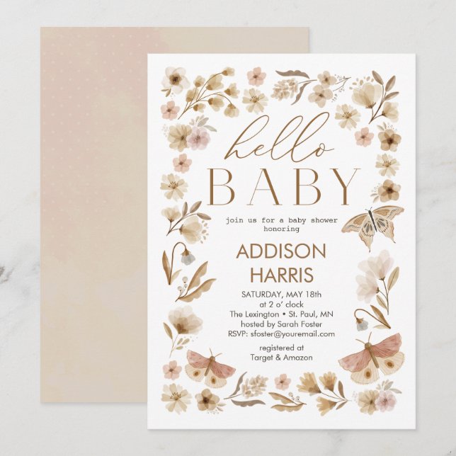 Invitación a Baby Shower de Blooms Vintage (Anverso / Reverso)