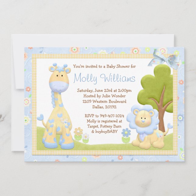 Invitación a Baby Shower de Blue Animals (Anverso)