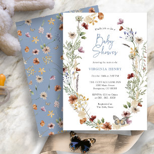 Invitación a Baby Shower de Blue Boho Wildflower