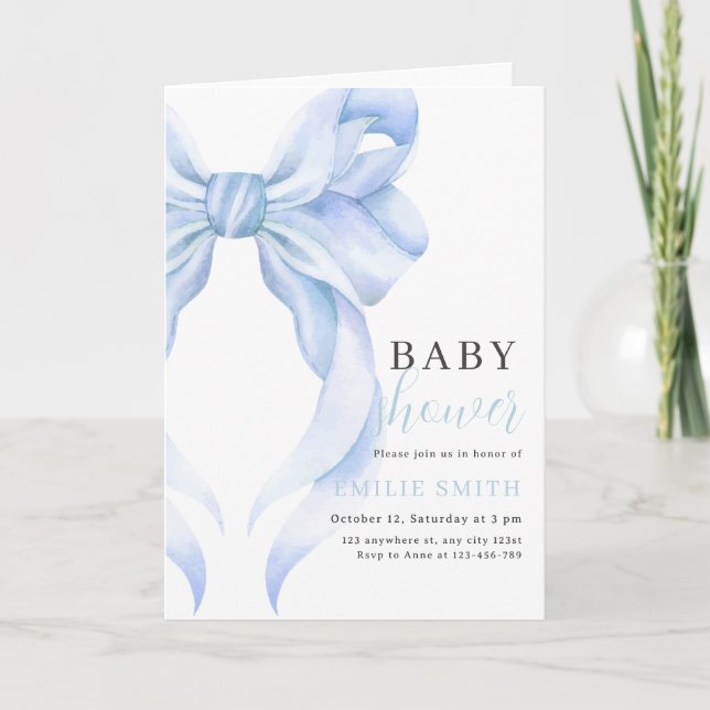 Invitación a Baby Shower de Blue Bow, Boy Baby Sho (Anverso)