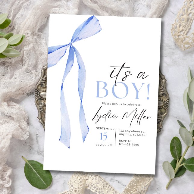 Invitación a Baby Shower de Blue Bow, Boy Baby Sho (Subido por el creador)