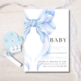 Invitación a Baby Shower de Blue Bow, Coquette Azu