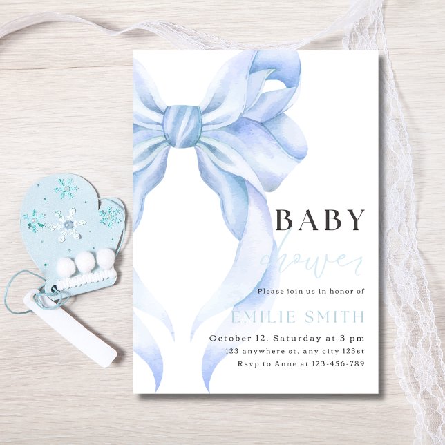Invitación a Baby Shower de Blue Bow, Coquette Azu (Subido por el creador)