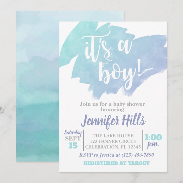 Invitación a Baby Shower de Blue Boy (Anverso / Reverso)