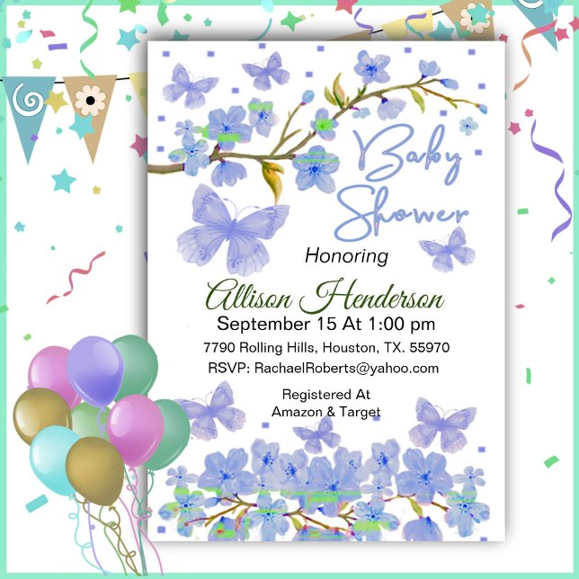 Invitación a Baby Shower de Blue Boy Butterfly (Subido por el creador)
