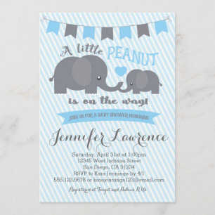 Invitación a Baby Shower de Blue Boy Peanut Elepha