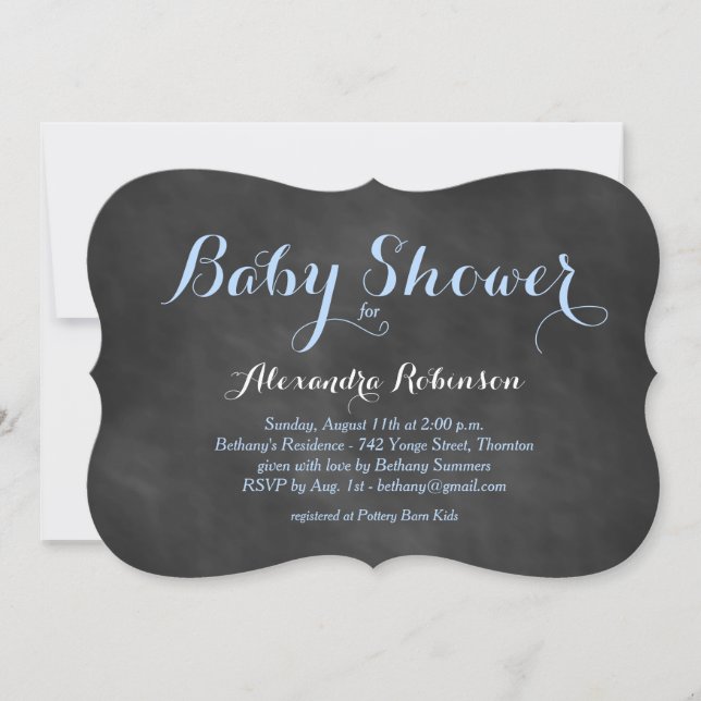 Invitación a Baby Shower de Blue Chalkboard (Anverso)