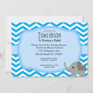 Invitación a Baby Shower de Blue Chevron and Eleph