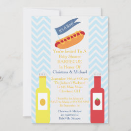 Invitación a Baby Shower de Blue Chevron Hotdog BB