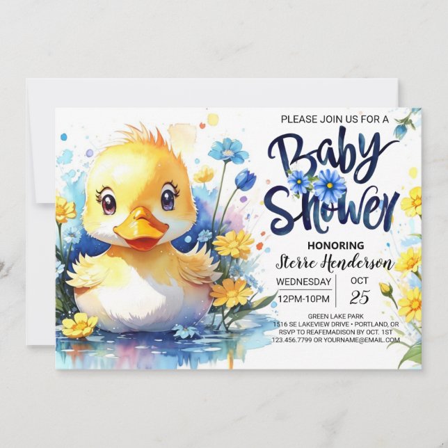 Invitación a Baby Shower de Blue Duckling (Anverso)