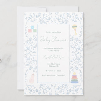Invitación a Baby Shower de Blue Floral